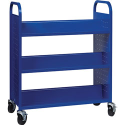 Lorell Book Cart, Double-sided, 6 Shelves, 38 in W x 18 in D x 46-1/4 in H, Blue