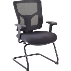 Lorell Conjure Sled Base Guest Chair, Fabric, Polyurethane Foam Seat, Mesh Back, Sled Base, Black, 25.5 in x 26.4 in Depth x 36.3 in Height, 1 Each