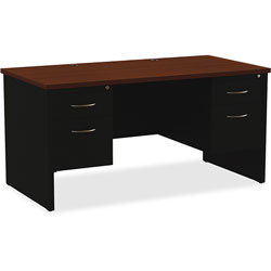 Lorell Double Pedestal Desk, 30 in x 60 in, Black/Walnut