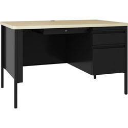 Lorell Fortress Series 48 in Right Pedestal Desk, 48 in x 29.5 in x 30 in, Maple Surface, Black