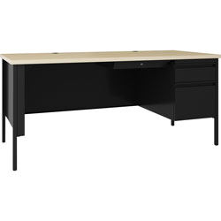 Lorell Fortress Series 66 in Right Pedestal Desk, 66 in x 29.5 in x 30 in , 0.8 in, Maple Surface, Black