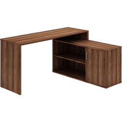 Lorell L-Shape Workstation with Cabinet - L-shaped Top - 29.25 in, x 60 in x 47.25 in Depth, Walnut, Laminated - Particleboard