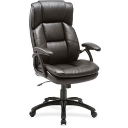 Lorell Leather Hi-Back Chair, 27 in x 32 in x 44-1/2 in, BK
