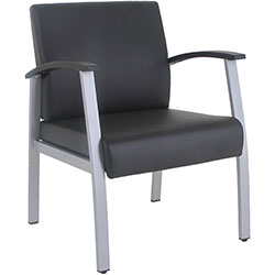 Lorell Mid-Back Healthcare Guest Chair - Vinyl Seat - Vinyl Back - Powder Coated Silver Steel Frame - Mid Back - Four-legged Base - Black - Armrest