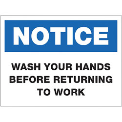 Lorell NOTICE Wash Hands Sign, 1 Each, NOTICE Print/Message, 8 in Width, Rectangular Shape, Easy Installation, Easy to Clean, Double-sided Adhesive, White, Black, Blue