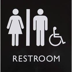 Lorell Restroom Sign, 1 Each, 8 in x 8 in Height, Square Shape, Easy Readability, Injection-molded, Plastic, Black