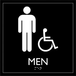 Lorell Restroom Sign, 1 Each, Men Print/Message, 8 in x 8 in Height, Square Shape, Easy Readability, Injection-molded, Plastic, Black