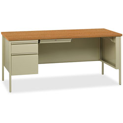Lorell Single Pedestal Desk, LH, 66 in x 30 in x 29-1/2 in, Putty Oak