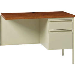 Lorell Single Pedestal Desk, RH, 42 in x 24 in x 29-1/2 in, Putty Oak