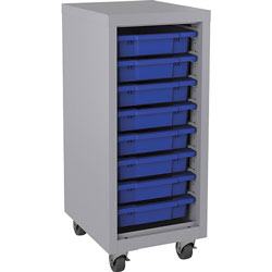 Lorell Storage Unit, w/ Bins, 15 inWx18 inLx36 inH, Platinum/Blue