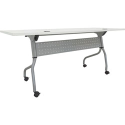 Lorell White Laminate Flip Top Training Table, White Top, Silver Base, 4 Legs, 29.50 in x 23.60 in Table Top Width, 72 in Height, Assembly Required