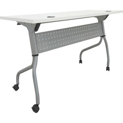 Lorell White Laminate Flip Top Training Table, White Top, Silver Base, 4 Legs, 29.50 in x 23.60 in Table Top Width, 48 in Height, Assembly Required