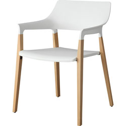 Lorell Wood Legs Stack Chairs, Plastic Seat, Plastic Back, Beechwood Frame, Four-legged Base, White, Wood, Plastic, 22 in x 20.8 in Depth x 31.5 in Height, 2 / Carton