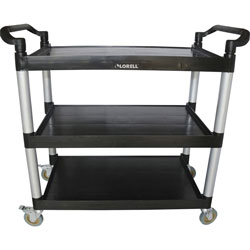 Lorell X-tra Utility Cart - 3 Shelf - Dual Handle - 300 lb Capacity - 4 Casters - 4 in Caster Size - Plastic - x 42 in x 20 in Depth x 38 in, - Black