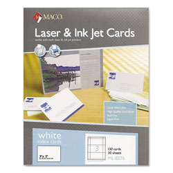 Maco Tag & Label Unruled Microperforated Laser/Ink Jet Index Cards, 3 x 5, White, 150/Box