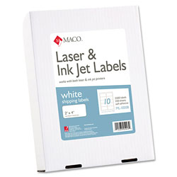 Maco Tag & Label White Laser/Inkjet Shipping and Address Labels, Inkjet/Laser Printers, 2 x 4, White, 10/Sheet, 250 Sheets/Box