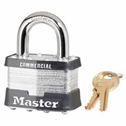 Master Lock Company No. 5 Laminated Steel Padlock, 3/8 in dia x 15/16 in W x 1 in H Shackle, Silver/Gray, Keyed Alike, Keyed 0303