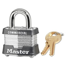 Master Lock Company No. 3 Laminated Steel Padlock, 9/32 in dia, 5/8 in W x 3/4 in H Shackle, Silver/Gray, Keyed Alike, Keyed 3303