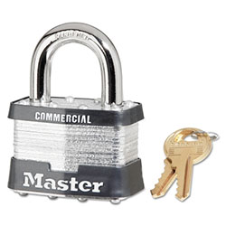 Master Lock Company No. 5 Laminated Steel Padlock, 3/8 in dia x 15/16 in W x 1 in H Shackle, Silver/Gray, Keyed Alike, Keyed A112