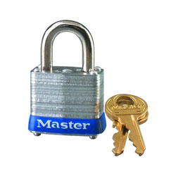 Master Lock Company No. 7 Laminated Steel Padlock, 3/16 in dia, 1/2 in W x 9/16 in H Shackle, Silver/Blue, Keyed Different