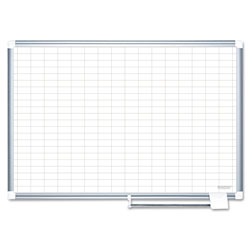 MasterVision™ Gridded Magnetic Porcelain Planning Board, 1 x 2 Grid, 72 x 48, Aluminum Frame