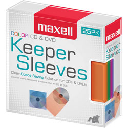 Maxell Disc Sleeve, Space-Saving, 1 inWx5-1/4 inLx6-1/2 inH, 25/PK, Assorted