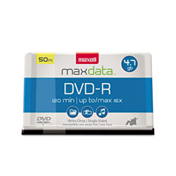 Maxell DVD-R Discs, 4.7GB, 16x, Spindle, Gold, 50/Pack
