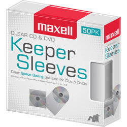 Maxell Disc Sleeve, Space-Saving, 1-1/2 inWx5-1/4 inLx6-1/2 inH, 50/PK, Clear