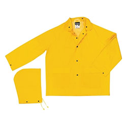 MCR Safety 200J Classic Series Yellow Rain Jacket with Detachable Hood, 0.35 mm, PVC/Polyester, X-Large
