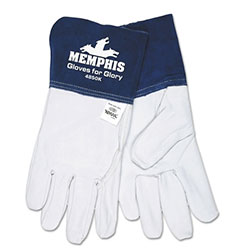 MCR Safety Gloves for Glory, Large, Grain Goatskin/Cowhide, White/Blue