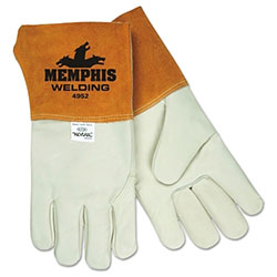 MCR Safety Grain Cow MIG/TIG Welders Gloves, Grain Cow Leather, Large, Russet/Cream