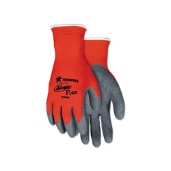 MCR Safety Ninja® Flex Palm/Fingertip Latex-Coated Work Gloves, Small, Gray/Red