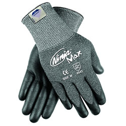 MCR Safety Ninja® Max Bi-Polymer Coated Palm Gloves, Large, Black/Gray