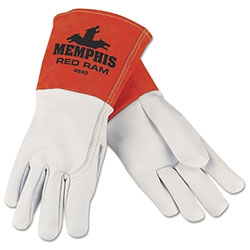 MCR Safety Red Ram Mig/Tig Welders Gloves, Grain Goat Skin, Med, White/Russet