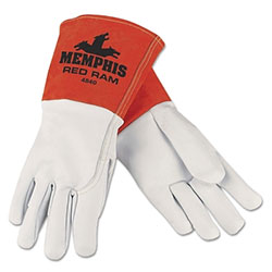MCR Safety Red Ram Mig/Tig Welders Gloves, Grain Goat Skin, XL, White/Russet