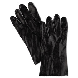 MCR Safety Single Dipped PVC Gloves, Rough, Interlock Lined, 12 in Long, Large, BK, 12 Pair