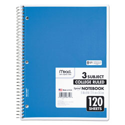 Mead Spiral Notebook, 3 Subjects, Medium/College Rule, Assorted Color Covers, 11 x 8, 120 Sheets