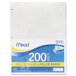 Mead Filler Paper, 3-Hole, 8.5 x 11, Narrow Rule, 200/Pack