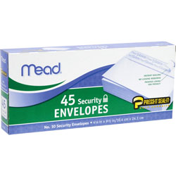 Mead Security Envelopes, Self Sealing, #10, 45/Box, White