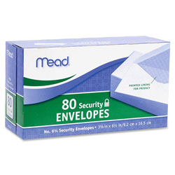 Mead Security Envelopes, #6.75, 80/PK, White