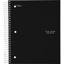 Mead 5-Star Notebook, 5-Sub, 9-1/2 in x 10-1/2 in, Black