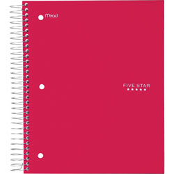Mead 5-Subject Notebook, 8 in x 10-1/2 in, Wide-Rld, Red