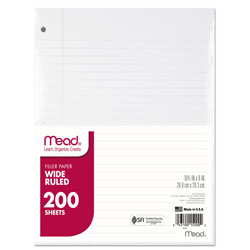 Mead Filler Paper, 3-Hole, 8 x 10.5, Wide/Legal Rule, 200/Pack (MEA15200)