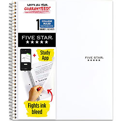 Mead Five Star Wirebound Notebook, 1 Subject, College Ruled, 11 in x 8 1/2 in , White