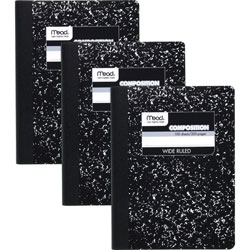 Mead Notebook, Wide-Rule, 8 inWx10 inH, 3/Pk, Black