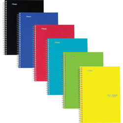 Mead Notebook, 2-Subject, 100 Shts, 7-1/4 inX9-1/2 in , 6/Pk, Ast