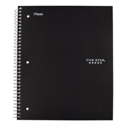 Mead Wirebound Notebook, 1 Subject, Medium/College Rule, Black Cover, 11 x 8.5, 100 Sheets