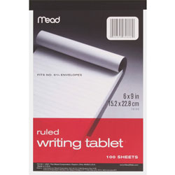 Mead Writing Tablet, Top-bound, Ruled, 20 lb., 6" x 9" 100 Sh, White