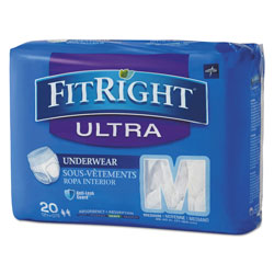 Medline FitRight Ultra Protective Underwear, Medium, 28 in to 40 in Waist, 20/Pack, 4 Pack/Carton