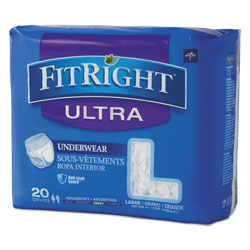 Medline FitRight Ultra Protective Underwear, Large, 40 in to 56 in Waist, 20/Pack, 4 Pack/Carton
